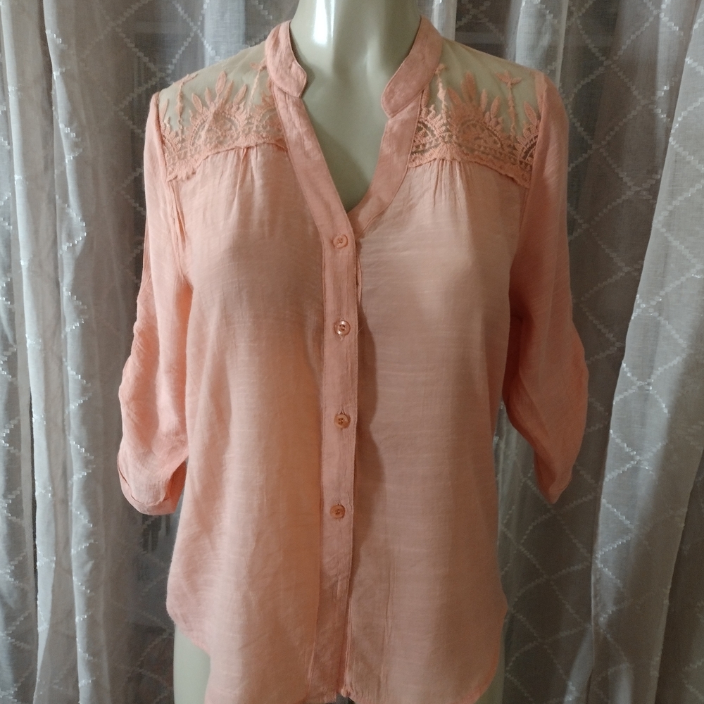 Peach Lace Detail Women's Top